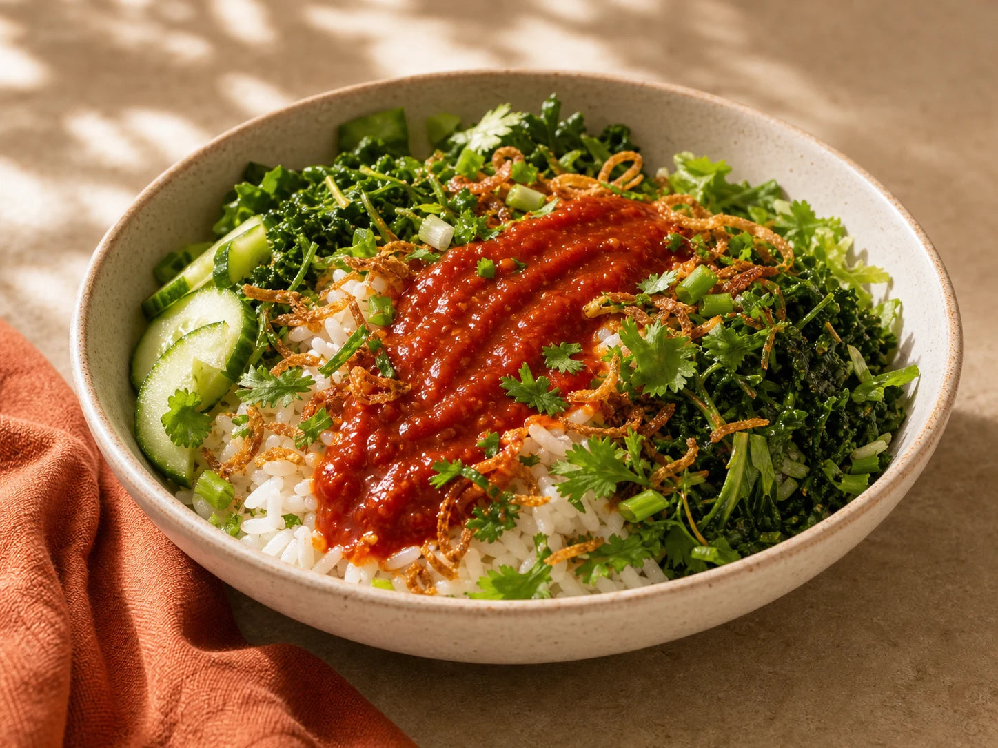 Rice bowl drizzle with AMMI SPICE tomato chutney